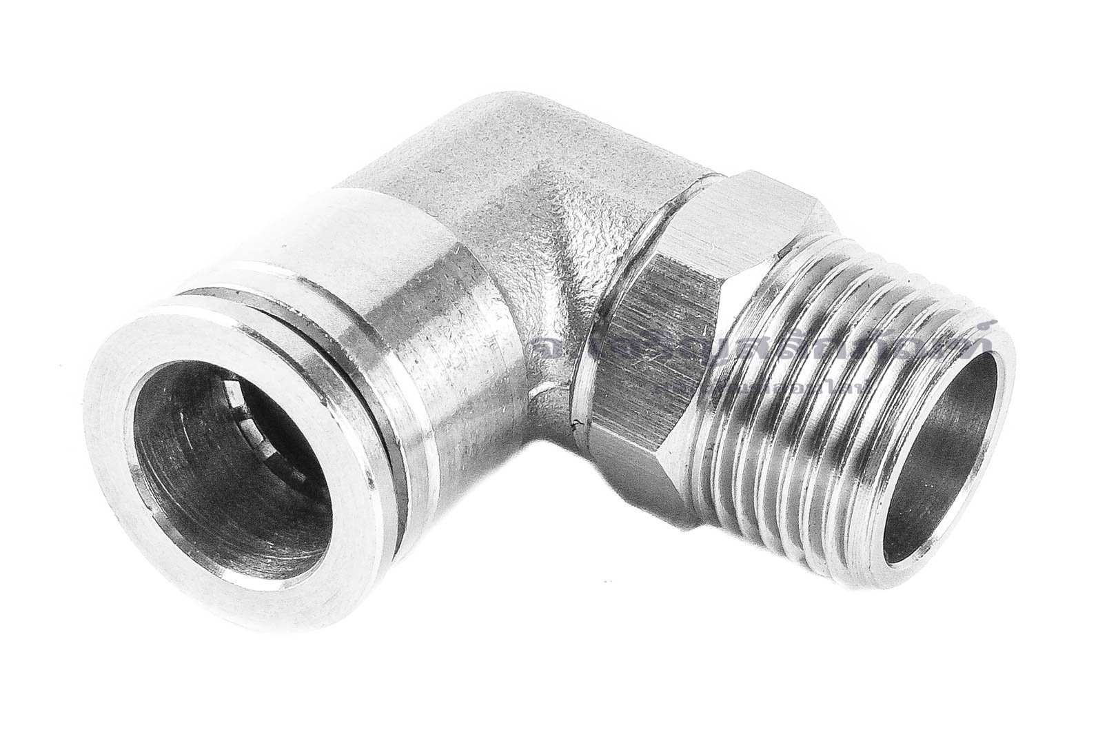 ข้อต่อลมแบบงอ 90° สแตนเลส 304 (เกลียวนอก x เสียบสาย) ขนาด 3/8"-19(BSPT) x 12 mm