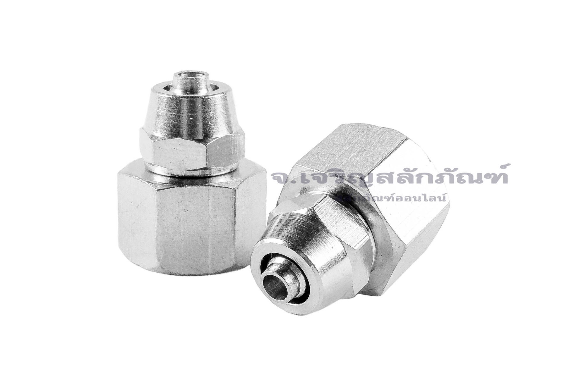 ข้อต่อสายแบบสวมขันอัด แบบตรง ทองเหลือง (เกลียวใน x เสียบสาย) ขนาด 1/4"x6 mm