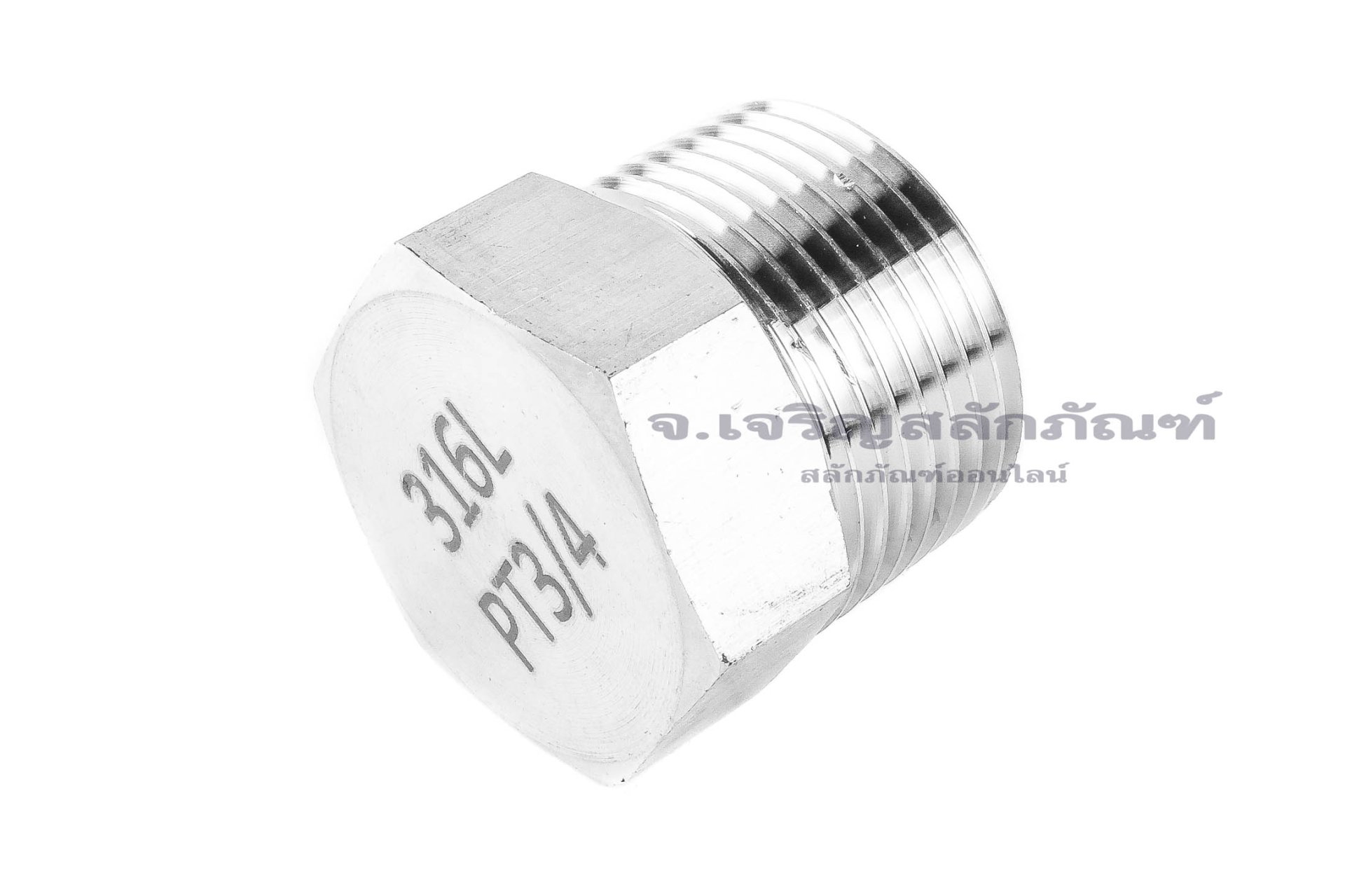 ปลั๊กอุดเกลียวนอกสแตนเลส หัวหกเหลี่ยม รุ่นงานอย่างดี ขนาด 3/4" เกลียว 14 (BSPT) เกรด 316