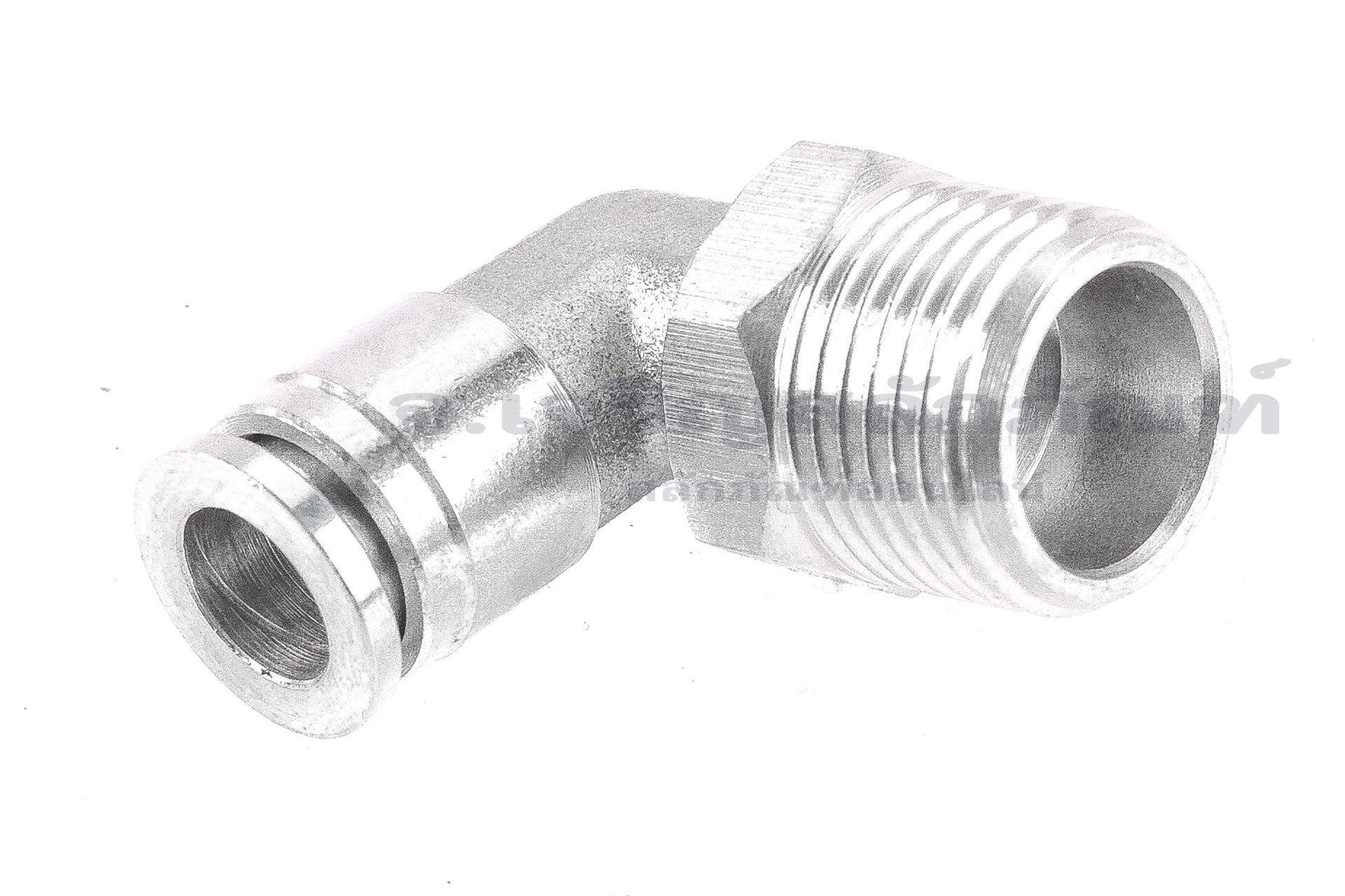 ข้อต่อลมแบบงอ 90° สแตนเลส 304 (เกลียวนอก x เสียบสาย) ขนาด 3/8" x 8 mm