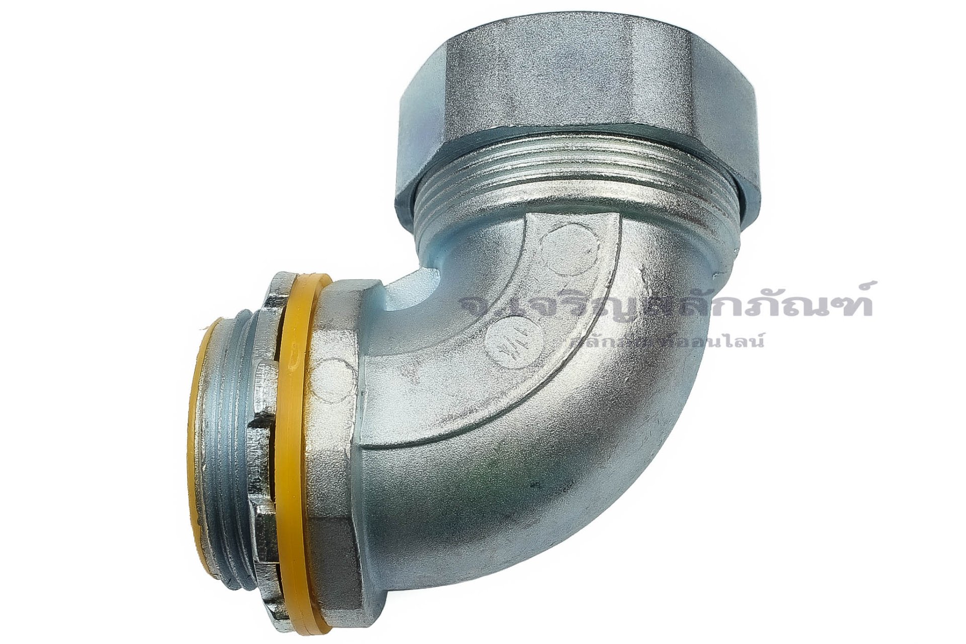 [E] คอนเนคเตอร์เฟล็กกันน้ำ ข้องอ 90° ซิงค์อัลลอย DPJ-φ32-G1 1/4" (ขั้วต่อ 1.2 นิ้ว) รูล็อกสาย 32.7 mm