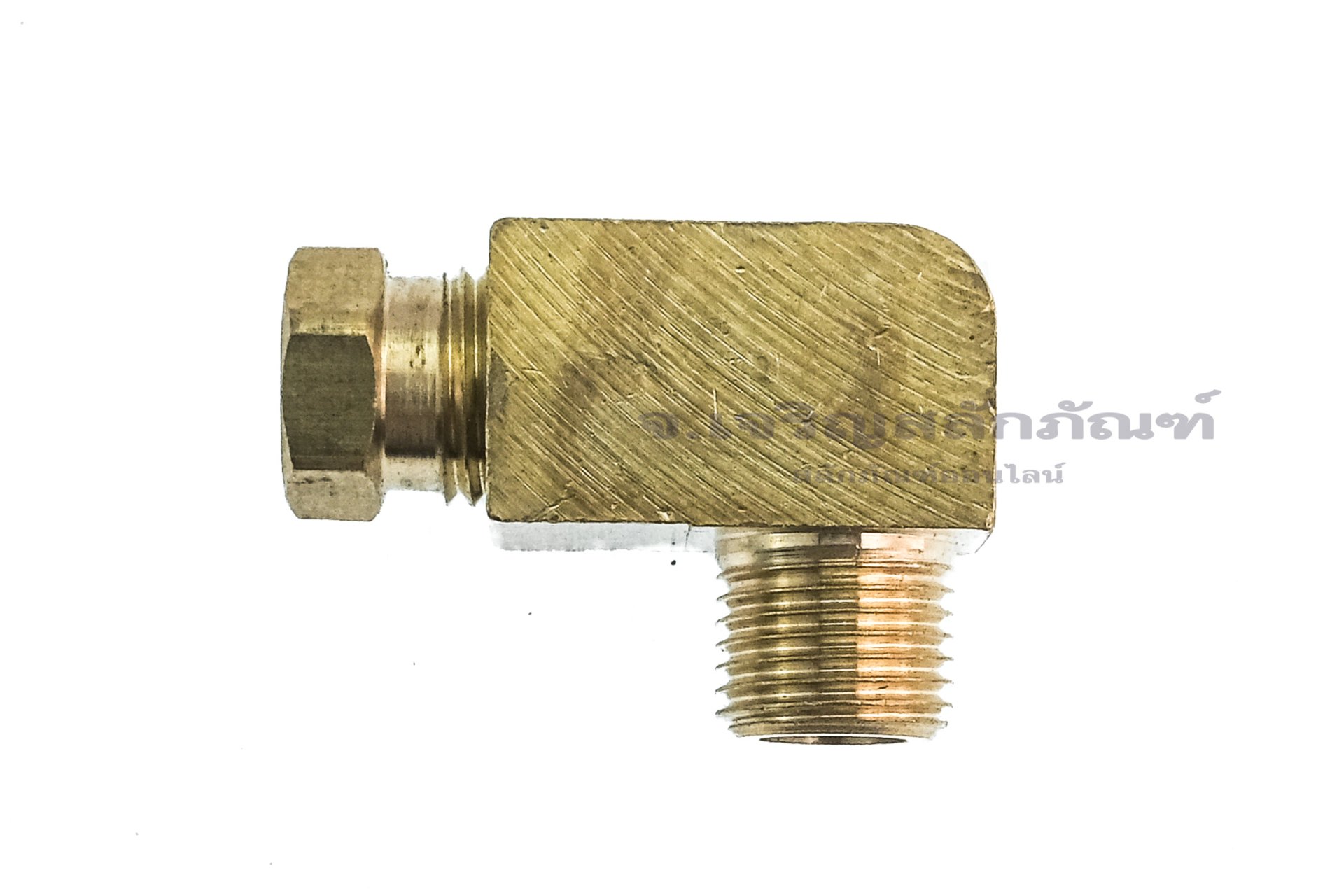 ข้อต่องอ 90° ทองเหลือง (เกลียวนอก x ตาไก่เสียบสาย) 1/8" x 6 mm