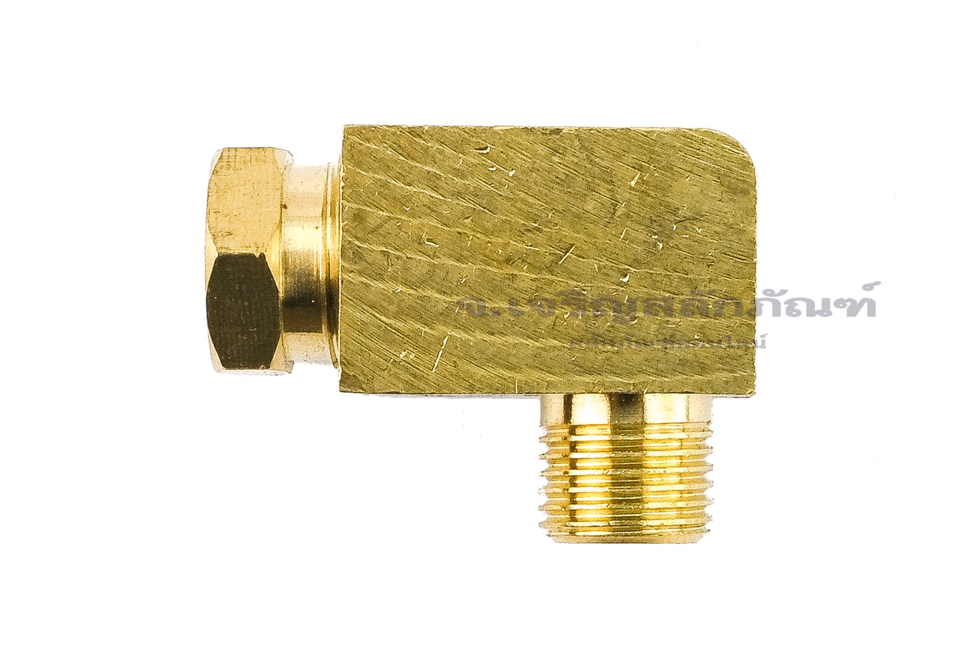 ข้อต่องอ 90° ทองเหลือง (เกลียวนอก x ตาไก่เสียบสาย) 1/8" x 8 mm