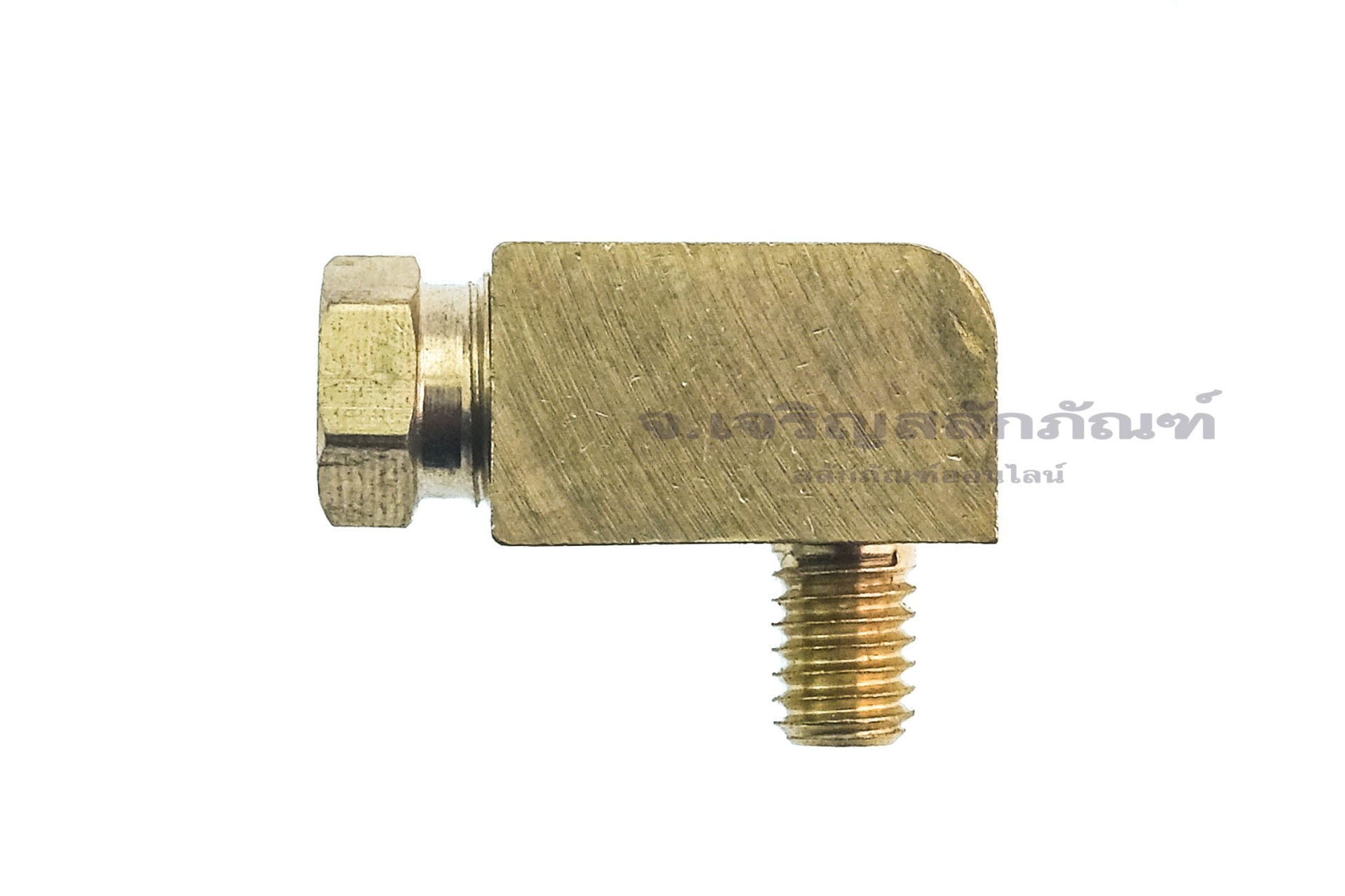 ข้อต่องอ 90° ทองเหลือง (เกลียวนอก x ตาไก่เสียบสาย) M6x1.0 x 6 mm