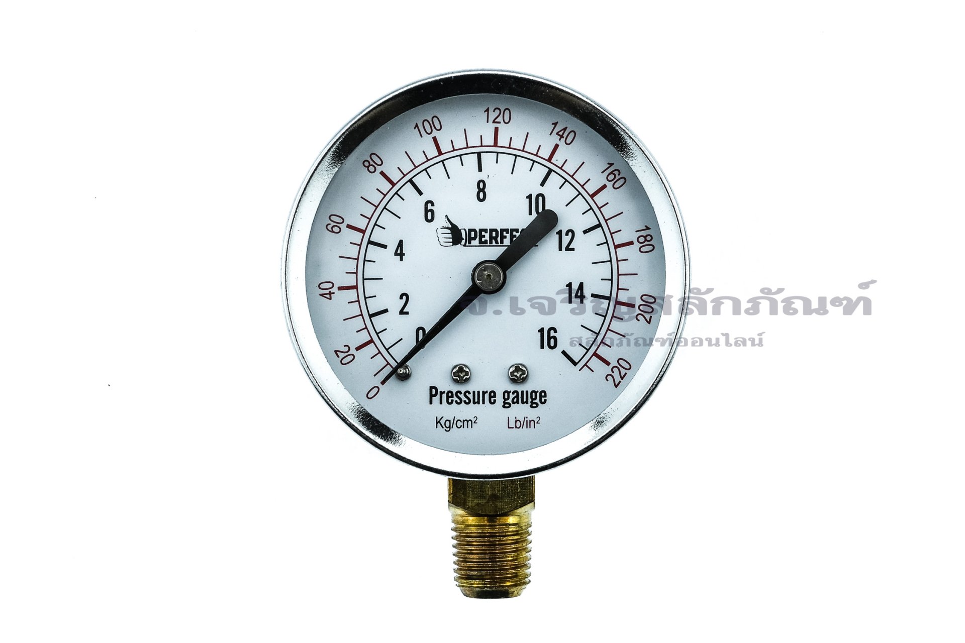 เกจ์วัดความดัน Perfect หน้าปัดโต 64 mm (2.1/2") ช่วงแรงดัน 16 Kg (220 Lb) ขนาดเกลียว 1/4"