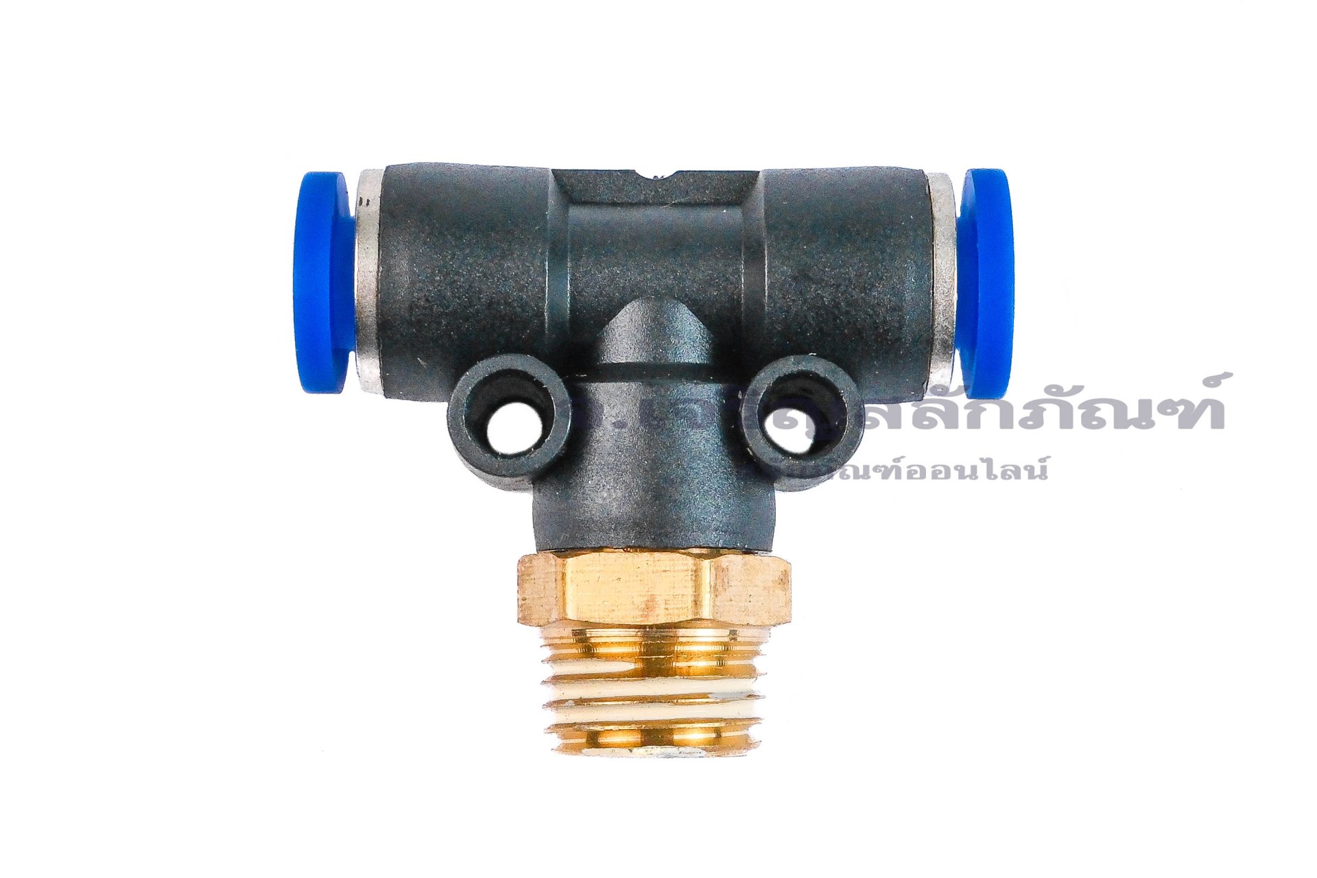 ข้อต่อลมสามทางพลาสติก (เสียบสาย x เกลียวนอก x เสียบสาย) ขนาด 6 mm x 1/4" x 6 mm
