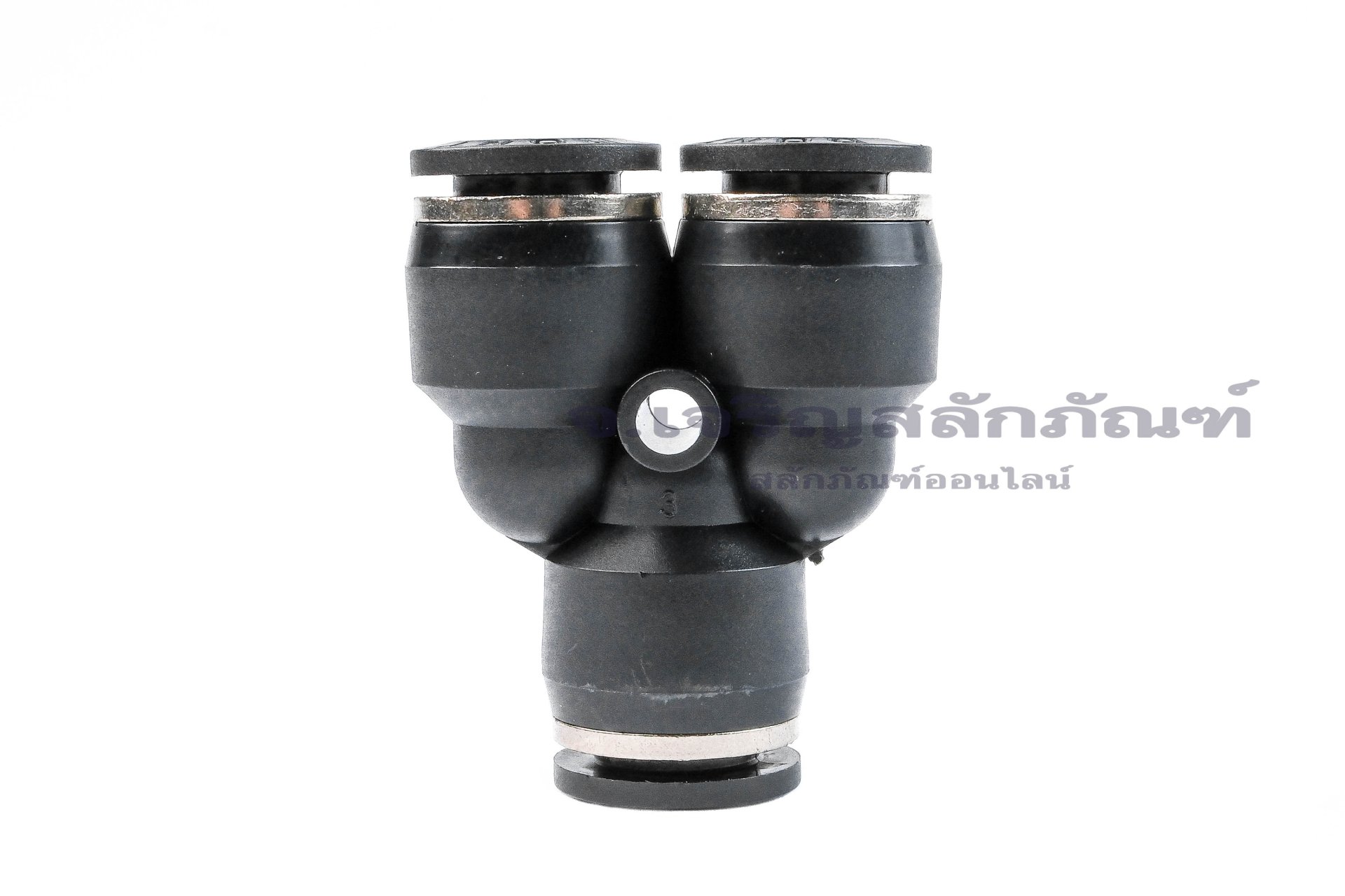 ข้อต่อลมสามทางพลาสติกทรงตัว Y (เสียบสาย x เสียบสาย x เสียบสาย) ขนาด 10 mm สีดำ