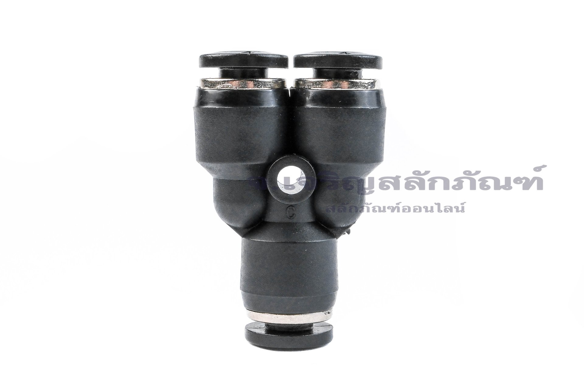 ข้อต่อลมสามทางพลาสติกทรงตัว Y (เสียบสาย x เสียบสาย x เสียบสาย) ขนาด 4 mm สีดำ