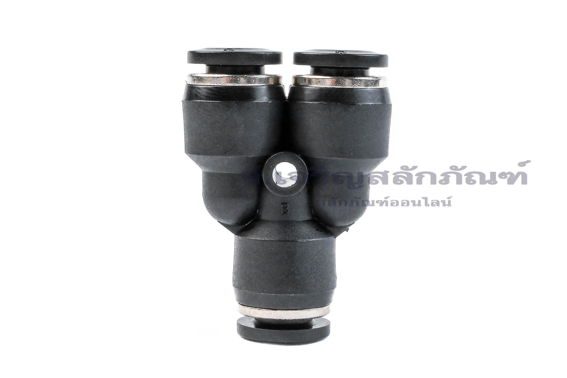 ข้อต่อลมสามทางพลาสติกทรงตัว Y (เสียบสาย x เสียบสาย x เสียบสาย) ขนาด 6 mm สีดำ