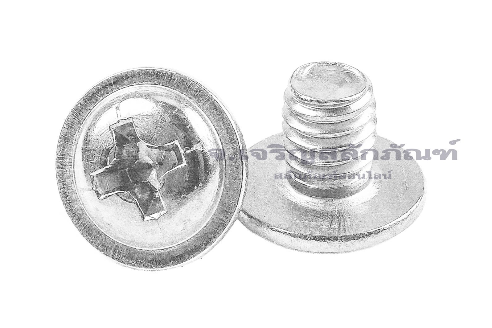 น็อตหัวกลมแฉกแบบติดแหวน สแตนเลส (Phillip Round Head Screw with Flange) ขนาด M4x5 เกลียวตลอด