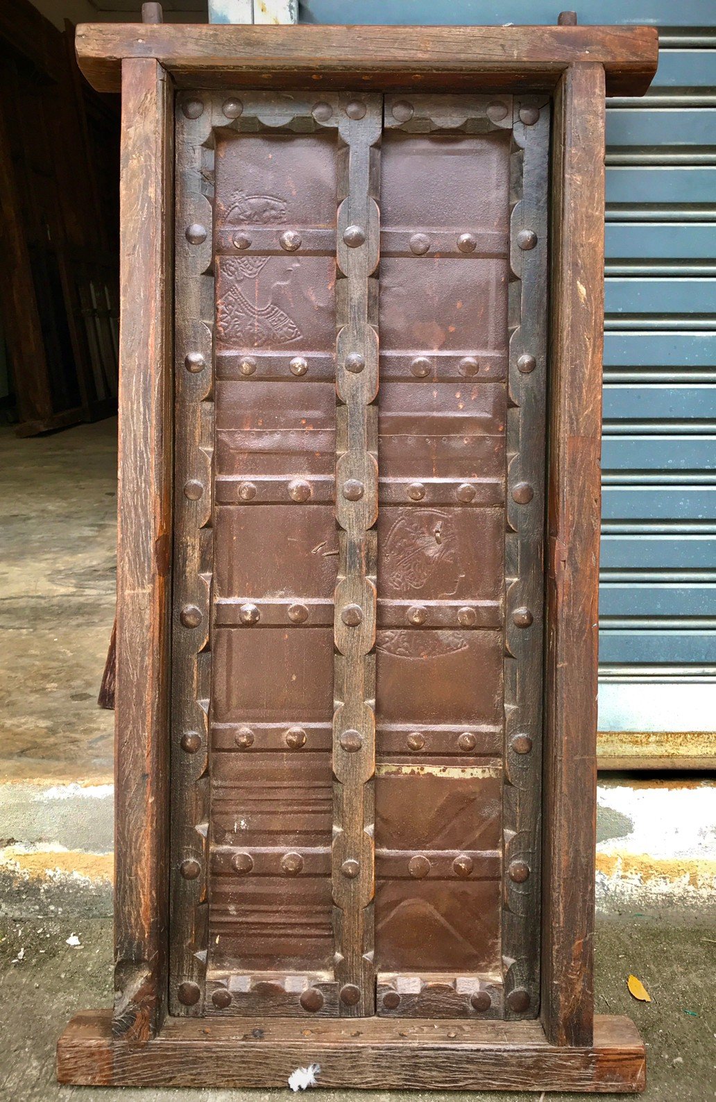 Antique Window Panel With Iron Decor