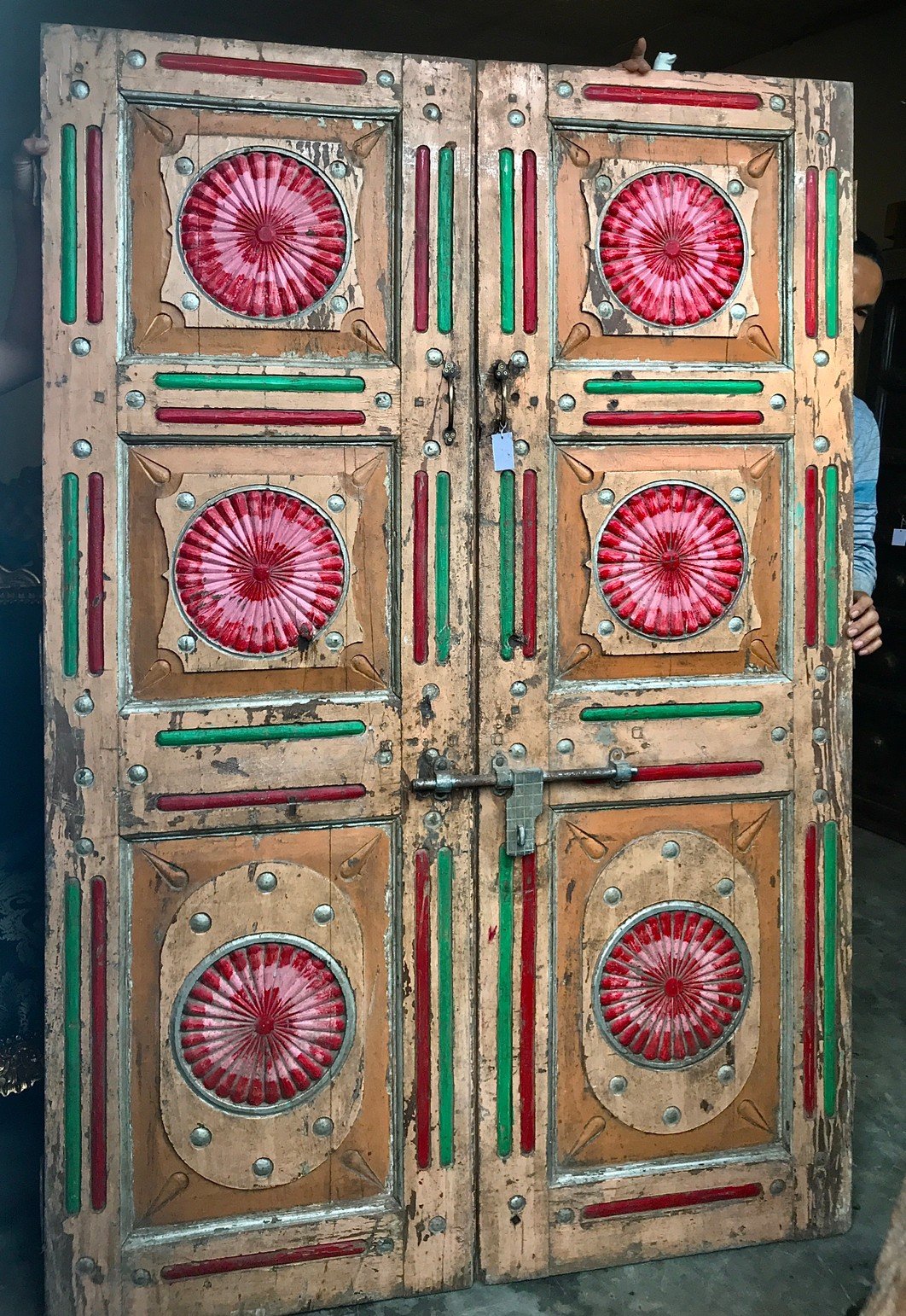 Colorful Teak Wood Door with Carving