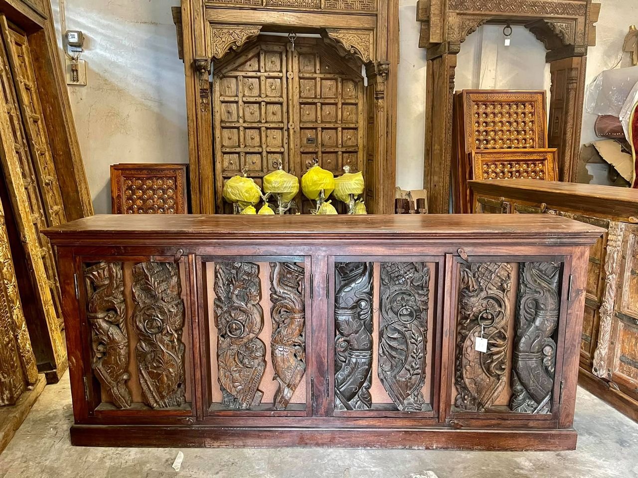 4SB15 Indian Sideboard with Tribal Carving