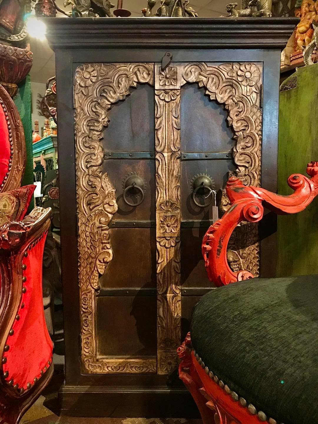Indian Cabinet with Unique Carved Doors