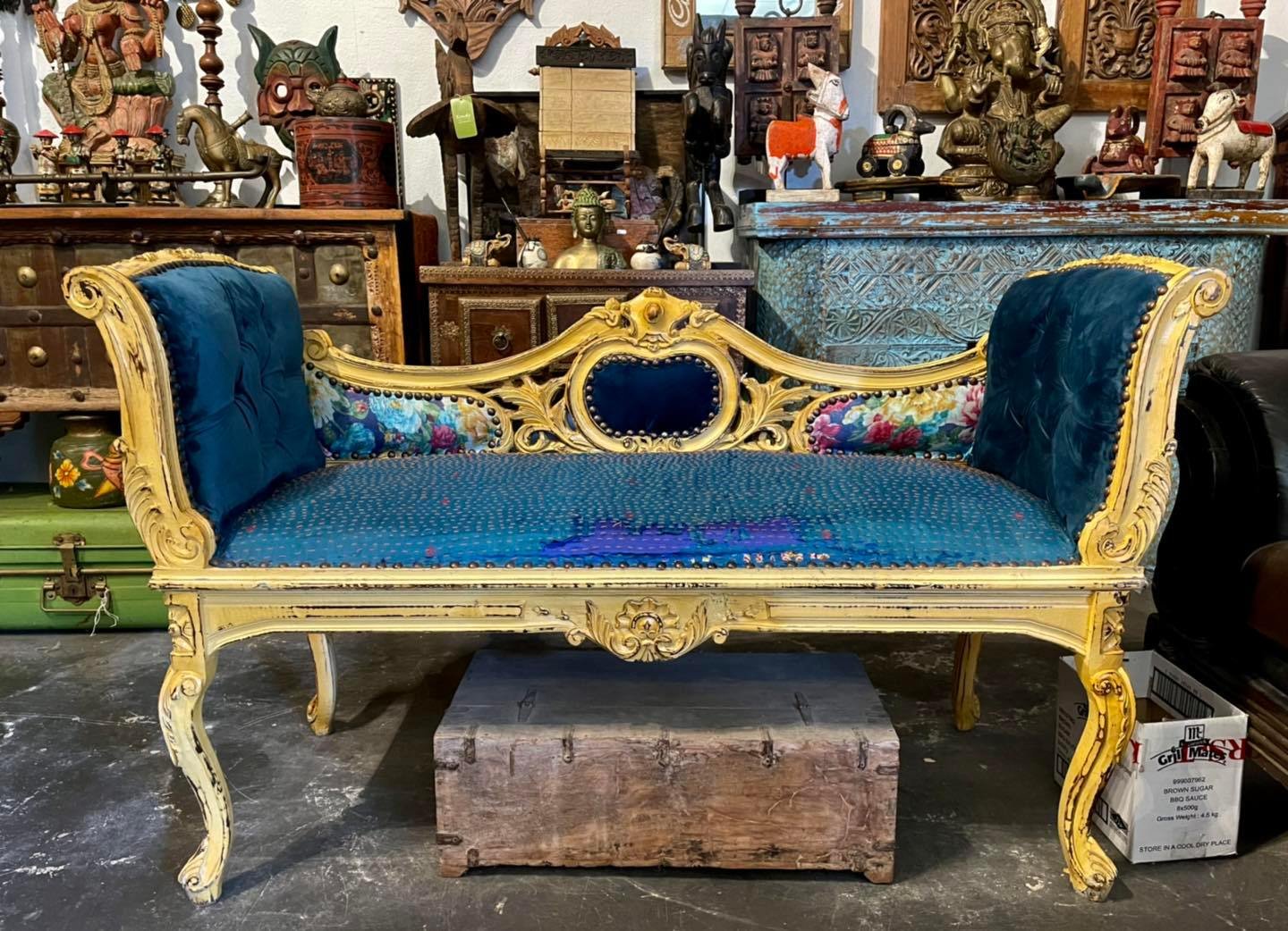 SC1 Wooden Sofa with Blue Silk Seat