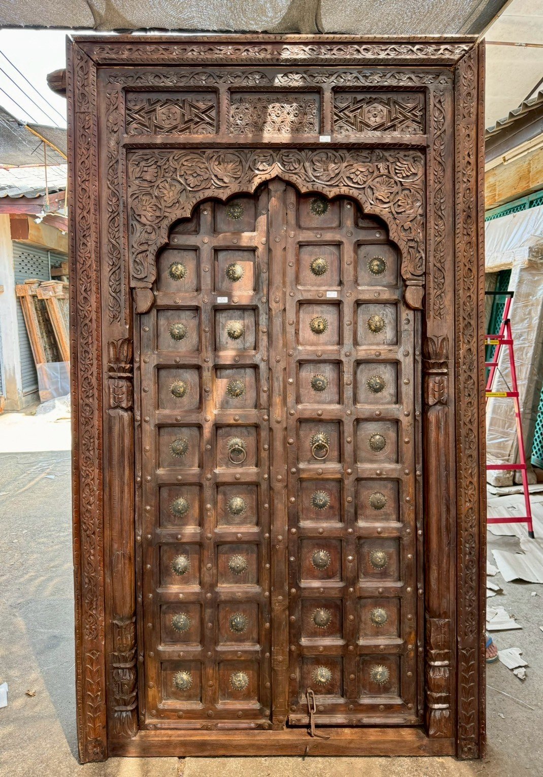 Breathtaking Indian Arch Door with Rare Brass Decor