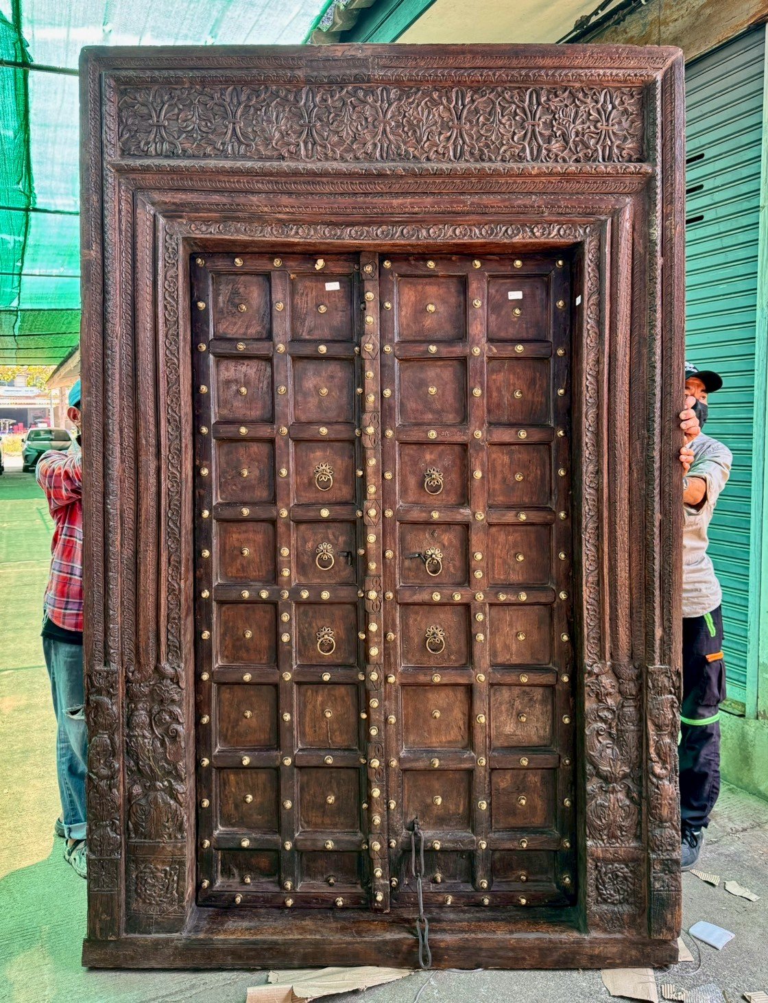 Elegant Old Indian Door Solid Wood with Brass