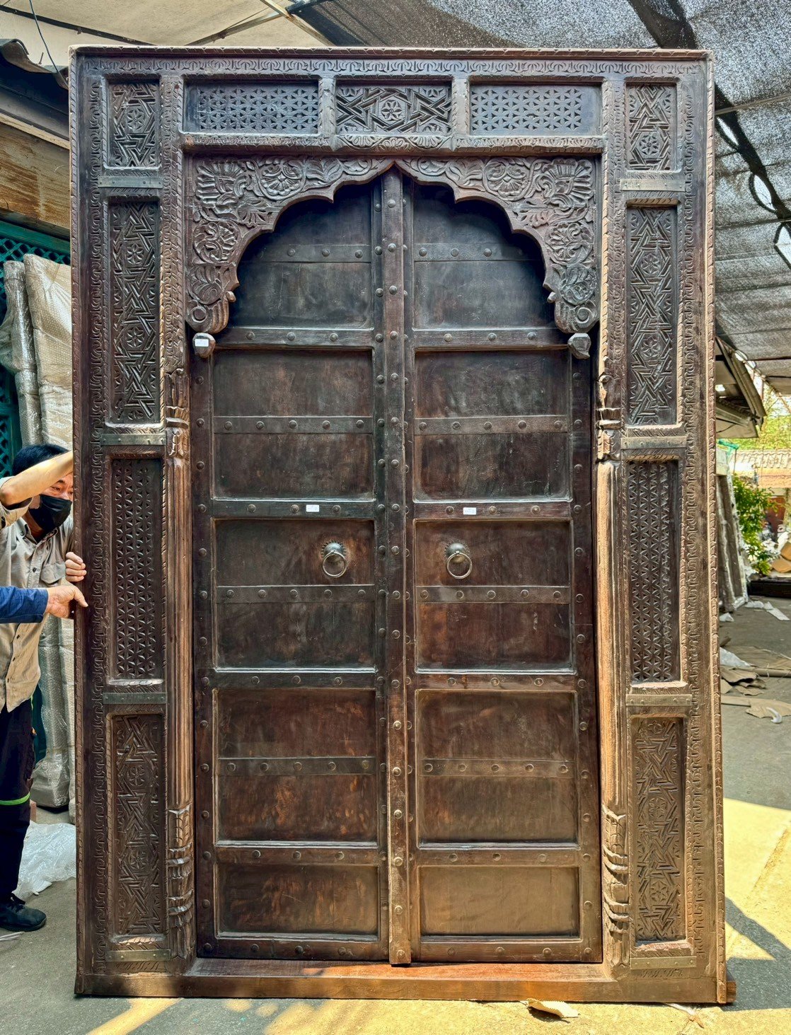Magnificent Large Front Door Solid Wood Fully Carving Frame