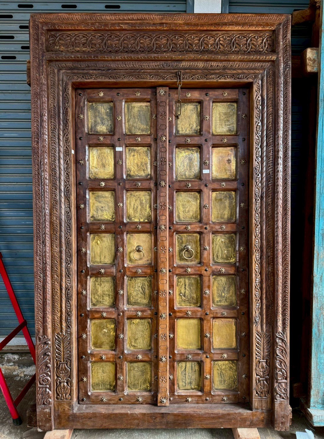 Magnificent Antique Front Door with Full Brass