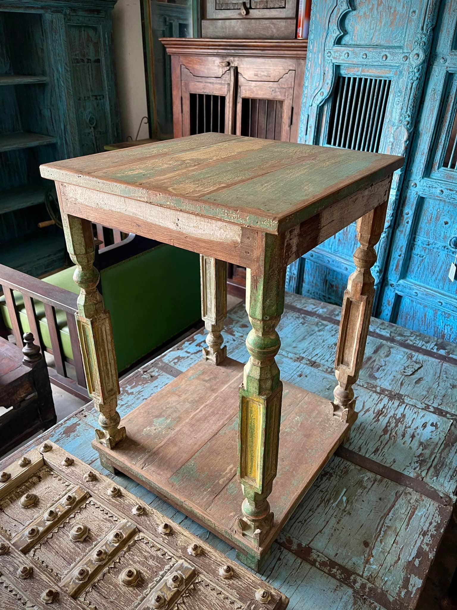 STB15 Wooden Side Table Rustic Green Color