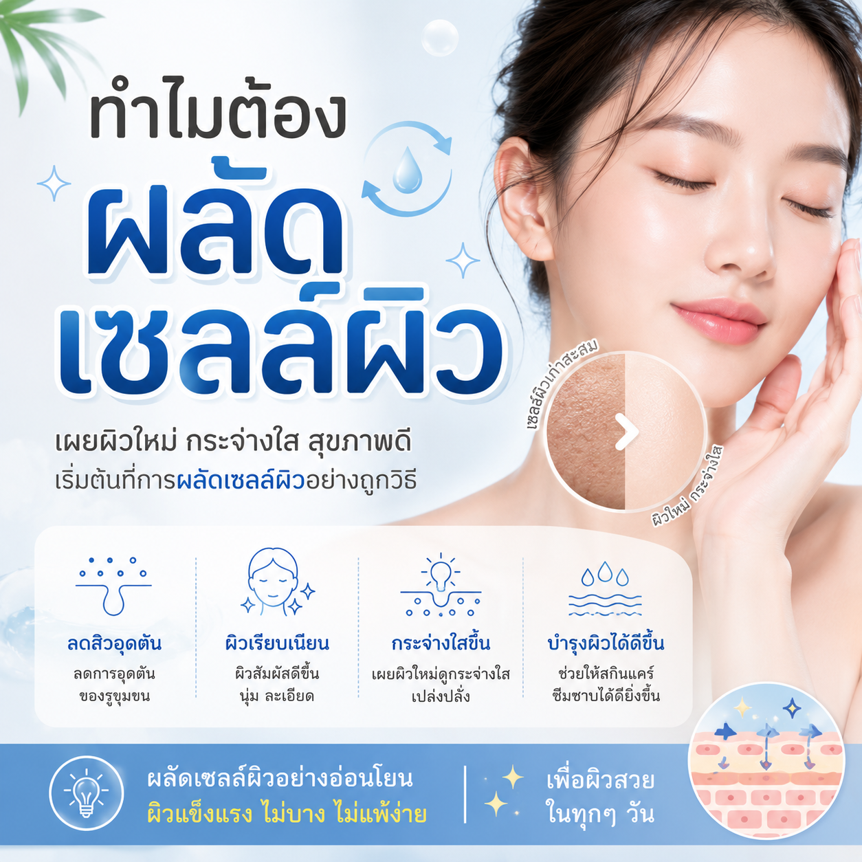 ทำไมต้องผลัดเซลล์ผิว วิธีผลัดเซลล์ผิวที่ถูกต้อง วิธีเลือกผลิตภัณฑ์ผลัดเซลล์ผิว