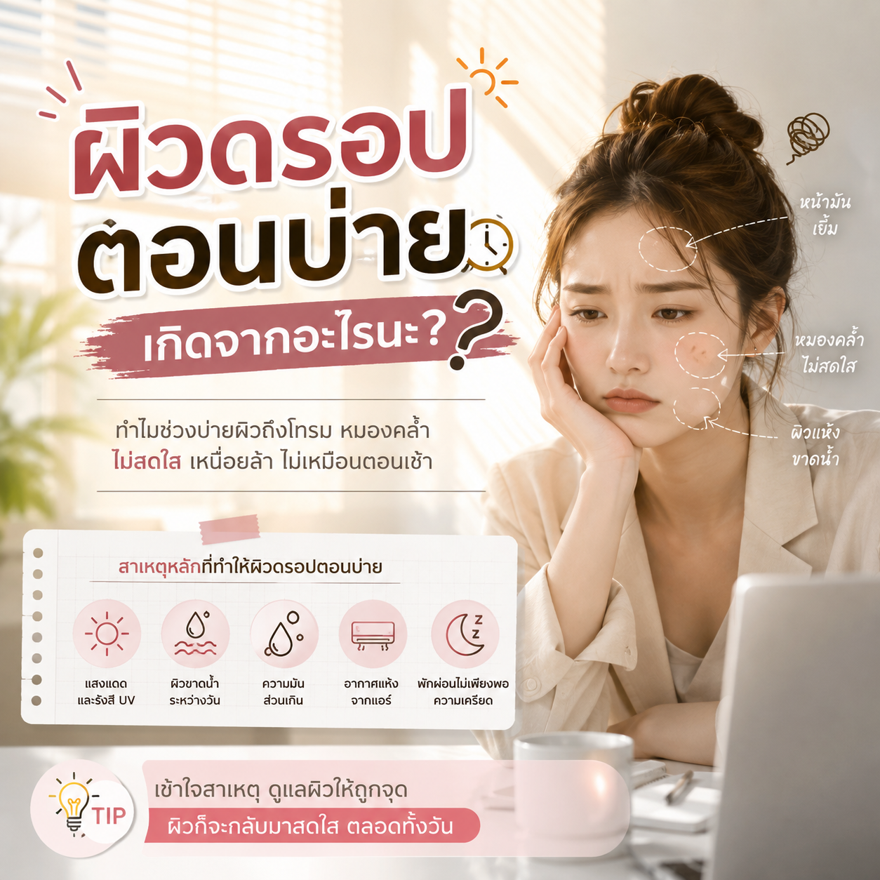 หน้าคล้ำตอนบ่าย รองพื้นเปลี่ยนสี เกิดจากอะไร