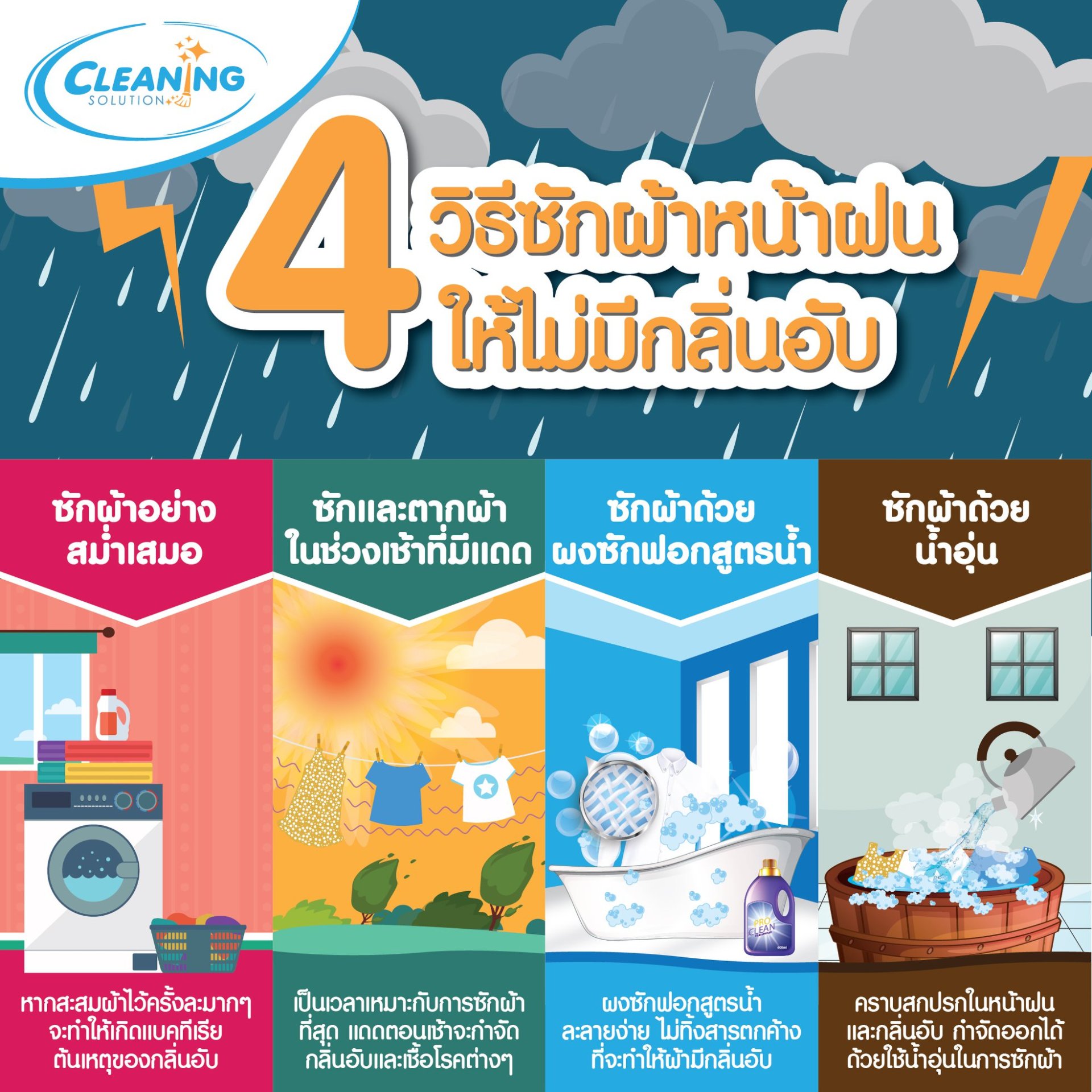 4 วิธีซักผ้าหน้าฝนให้ไม่มีกลิ่นอับ 4 วิธีซักผ้าหน้าฝนให้ไม่มีกลิ่นอับ