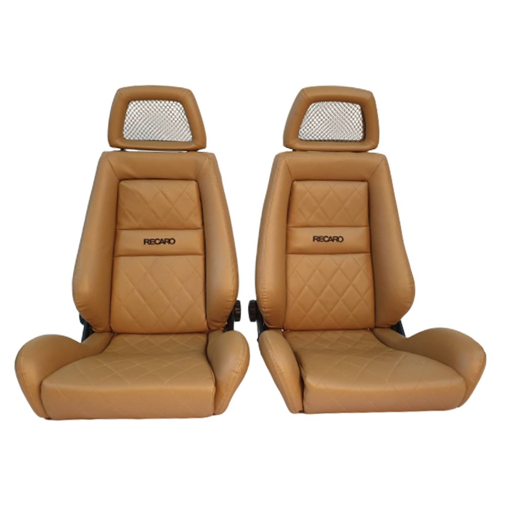 2 Used JDM RECARO LX Net Headrest Tan Synthetic Leather seats RACING HONDA  PORSCHE AUTO CARS(copy) - mckrecaroseatscars