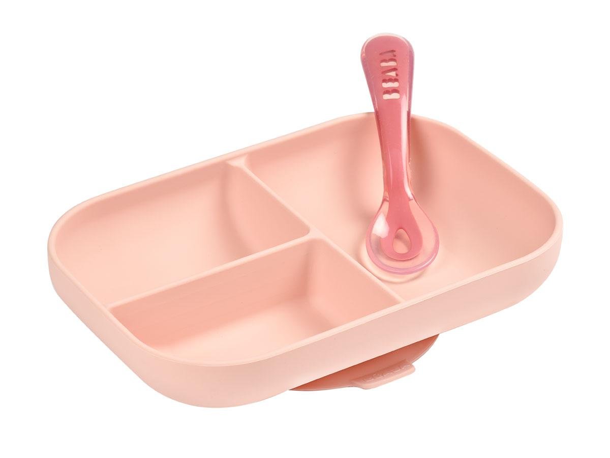 Beaba - Silicone suction divided plate with spoon ( Nude )