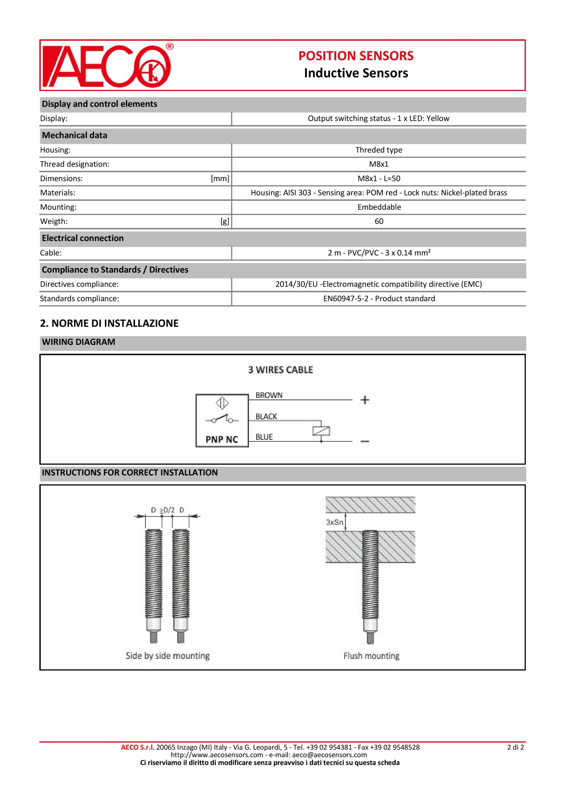 AECO | Inductive Sensors SI8-C1 PNP NC