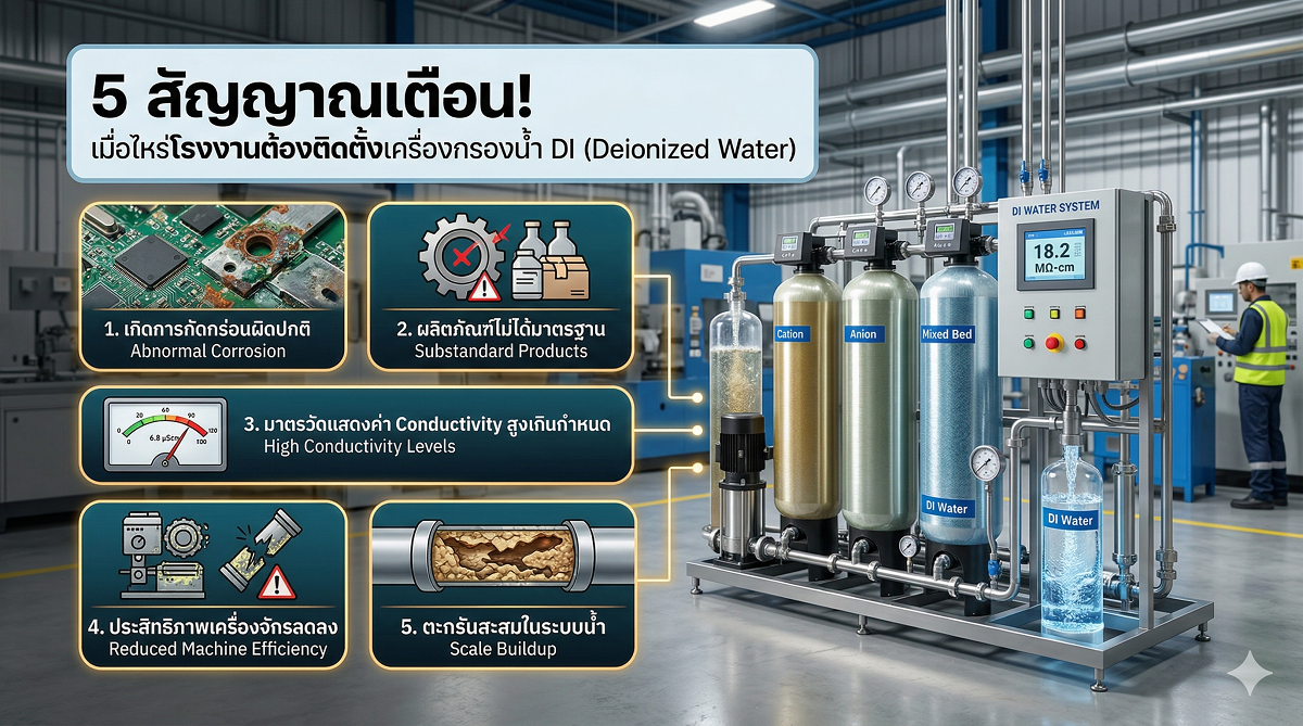5 สัญญาณเตือน! เมื่อไหร่โรงงานต้องติดตั้งเครื่องกรองน้ำ DI (Deionized Water)