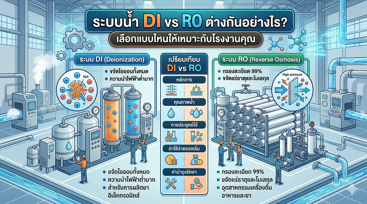 ระบบน้ำ DI vs RO ต่างกันอย่างไร เลือกแบบไหนให้เหมาะกับโรงงานคุณ