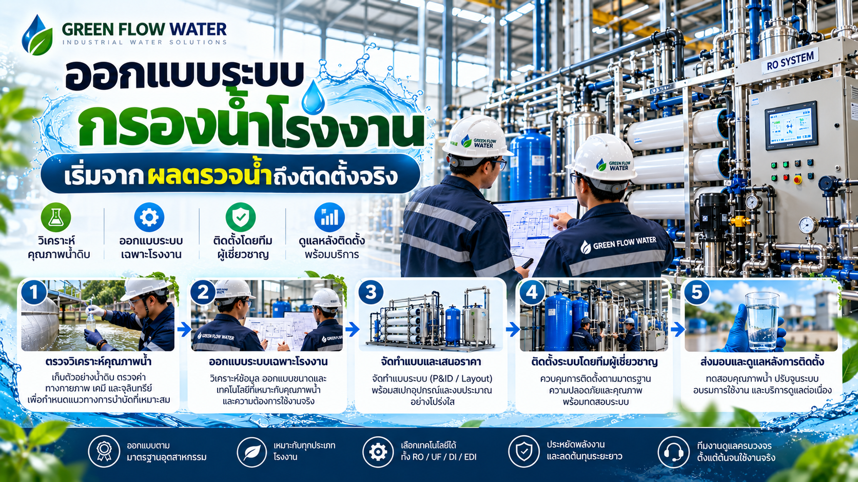 ออกแบบระบบกรองน้ำโรงงาน เริ่มจากผลตรวจน้ำถึงติดตั้งจริง