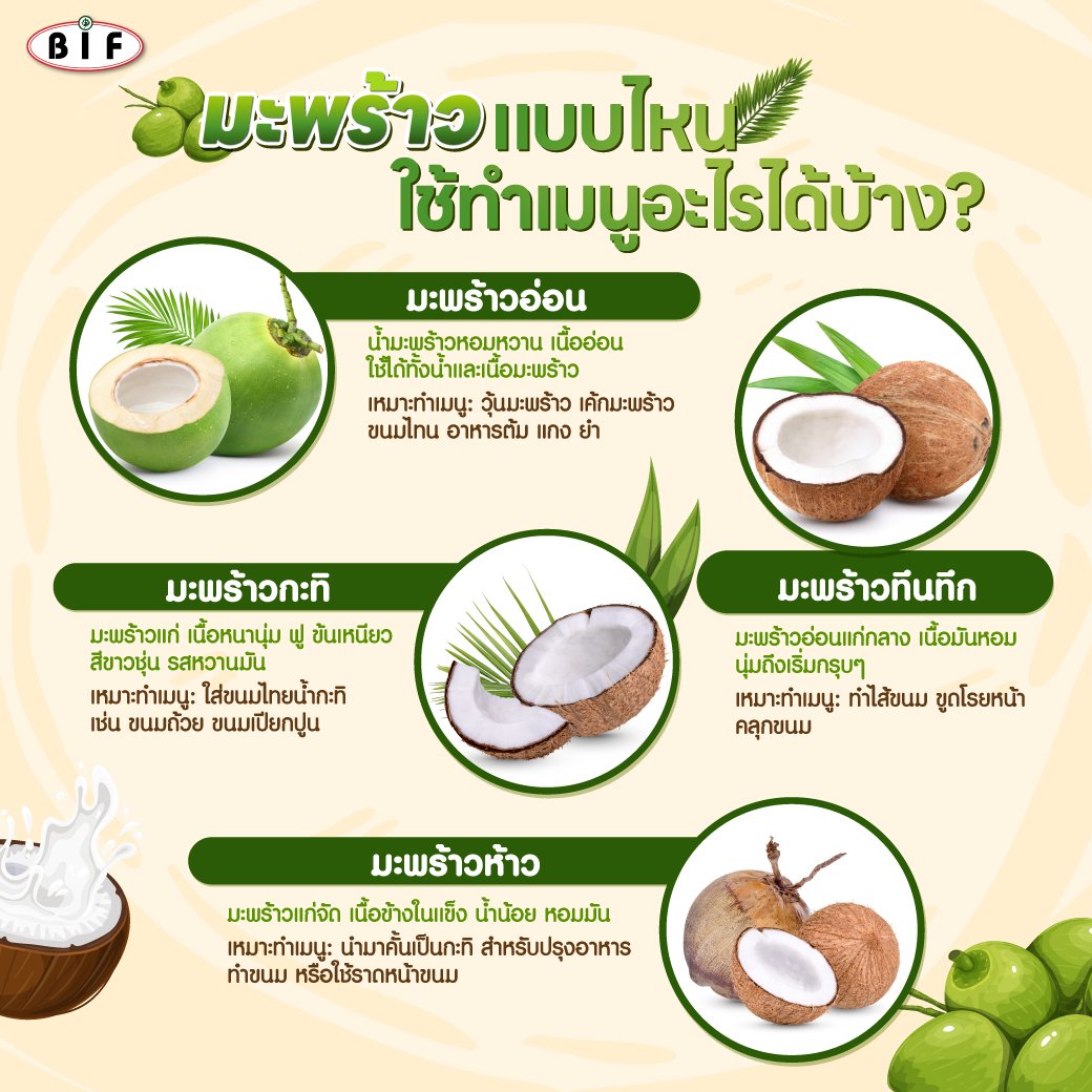 มะพร้าวแบบไหน ใช้ทำเมนูอะไรได้บ้าง? มะพร้าวแบบไหน ใช้ทำเมนูอะไรได้บ้าง?