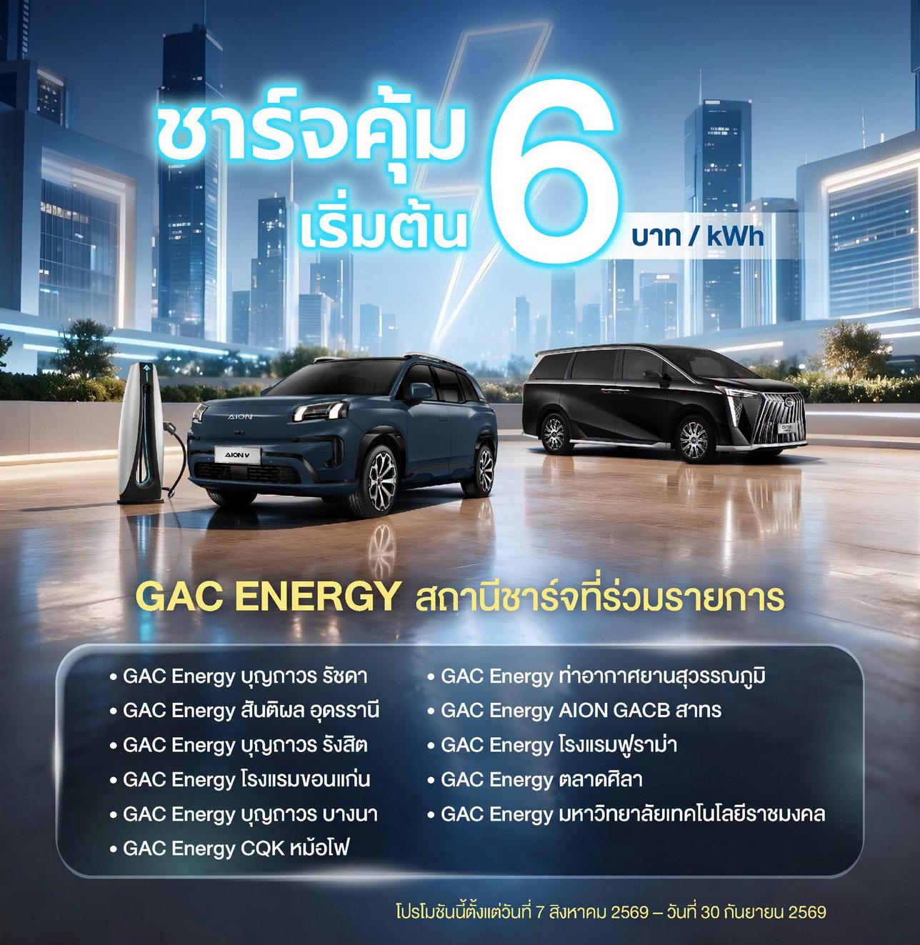 GAC Energy จัดโปรฯค่าชาร์จ 6 บาท/kWh