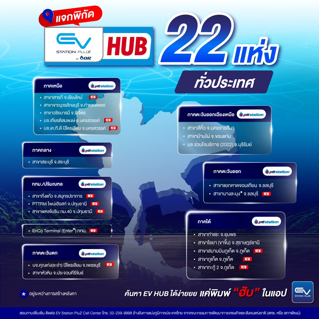 พิกัด EV HUB 22 แห่ง ทั่วประเทศ