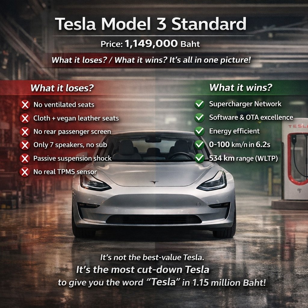 Tesla Model 3 Standard เคาะราคาน่าสน “1,149,000 บาท” 