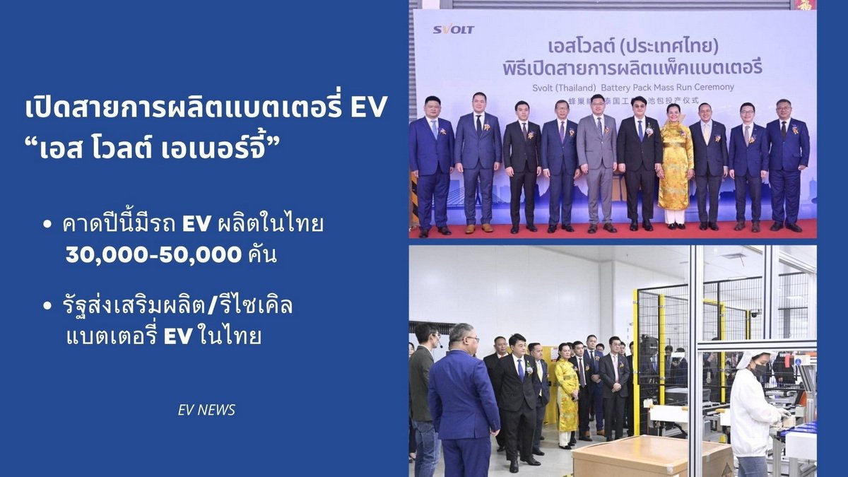เปิดสายการผลิตแบตเตอรี่ EV “เอส โวลต์ เอเนอร์จี้” อย่างเป็นทางการ  เปิดสายการผลิตแบตเตอรี่ EV “เอส โวลต์ เอเนอร์จี้” อย่างเป็นทางการ
