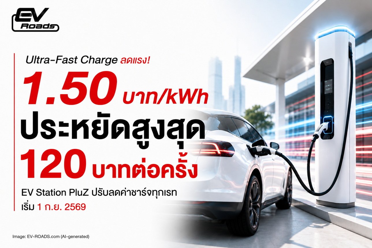EV Station PluZ ปรับลดค่าชาร์จทุกเรท เริ่ม 1 ก.ย. 2569