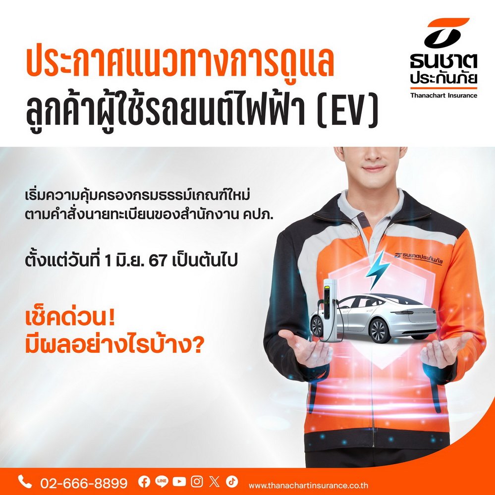 ธนชาตประกันภัยประกาศนโยบายดูแลลูกค้าผู้ใช้รถยนต์ EV