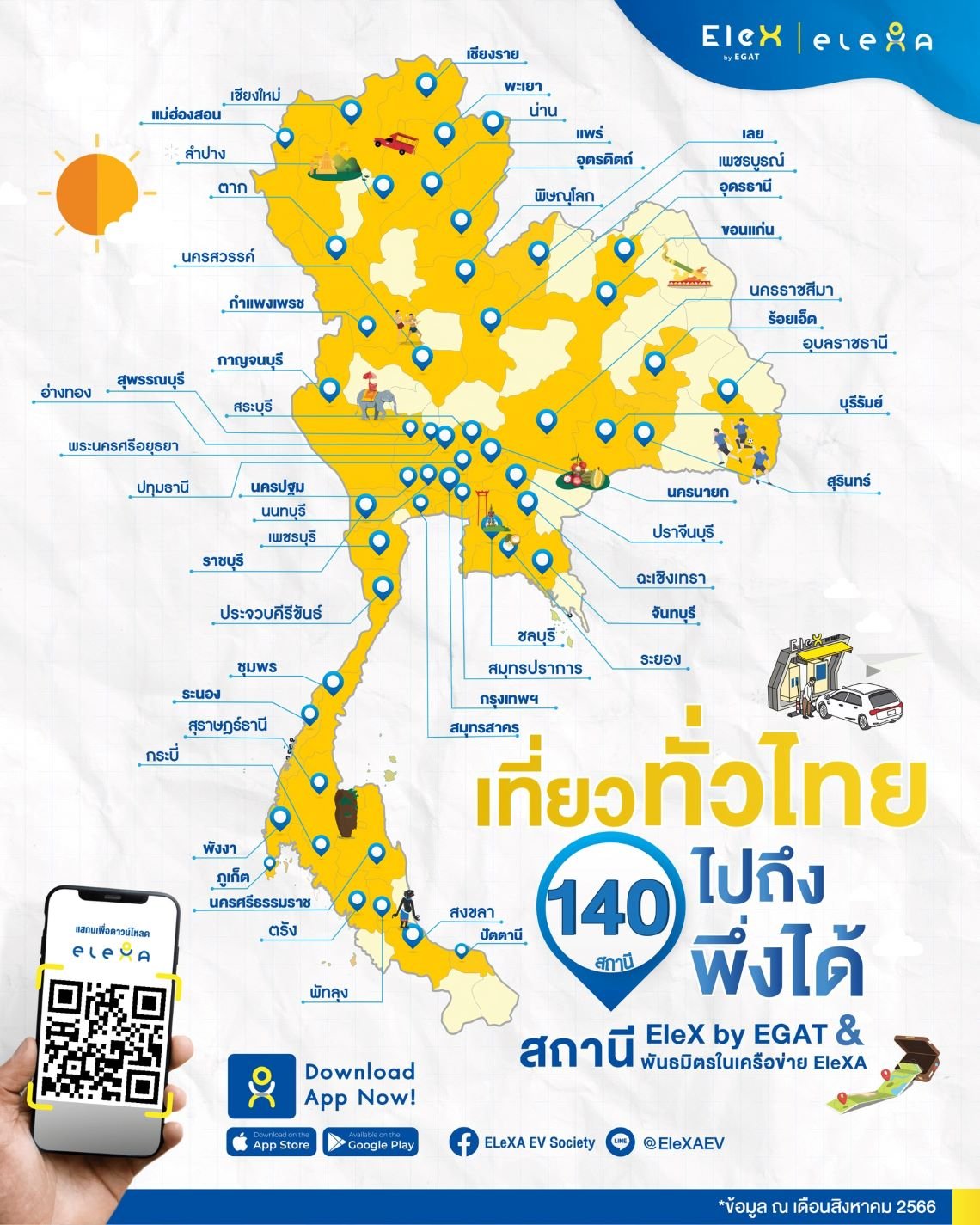 สถานีชาร์จ EleX by EGAT พร้อมให้บริการ 52 จังหวัดทั่วไทยกว่า 140 สถานี 