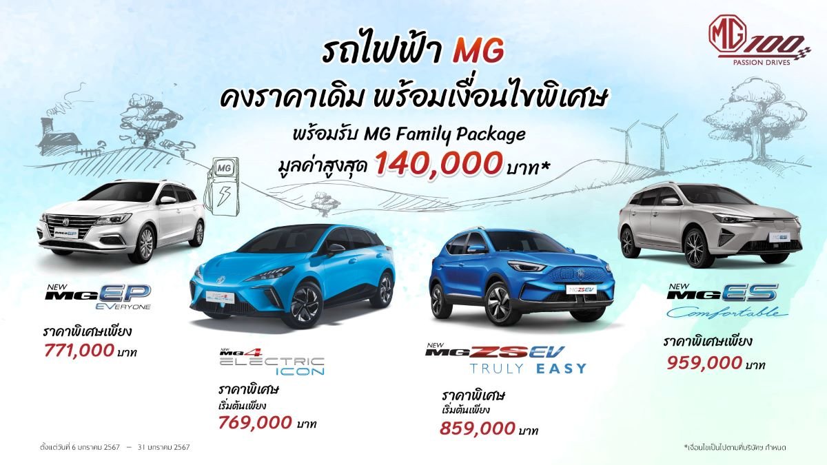 MG ไฟฟ้ายืนราคาเดิม พร้อมเงื่อนไขพิเศษ MG Family Packag