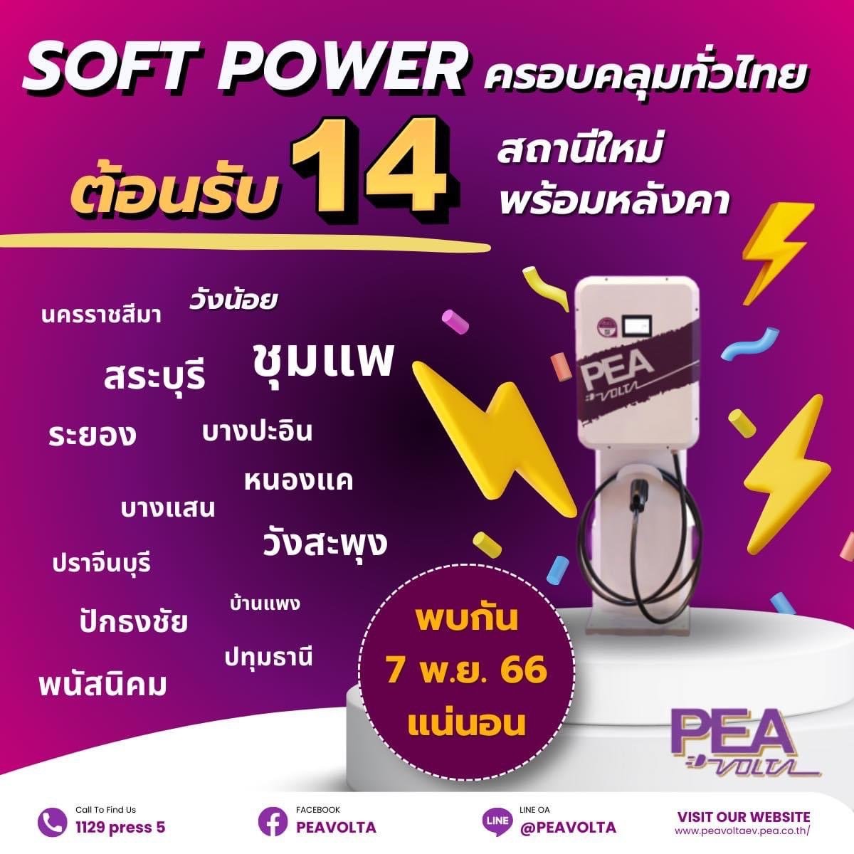 PEA Volta เปิดสถานีชาร์จใหม่เพิ่มอีก 14 สถานี เริ่มเปิดให้บริการ 7 พฤศจิกายน 2566 