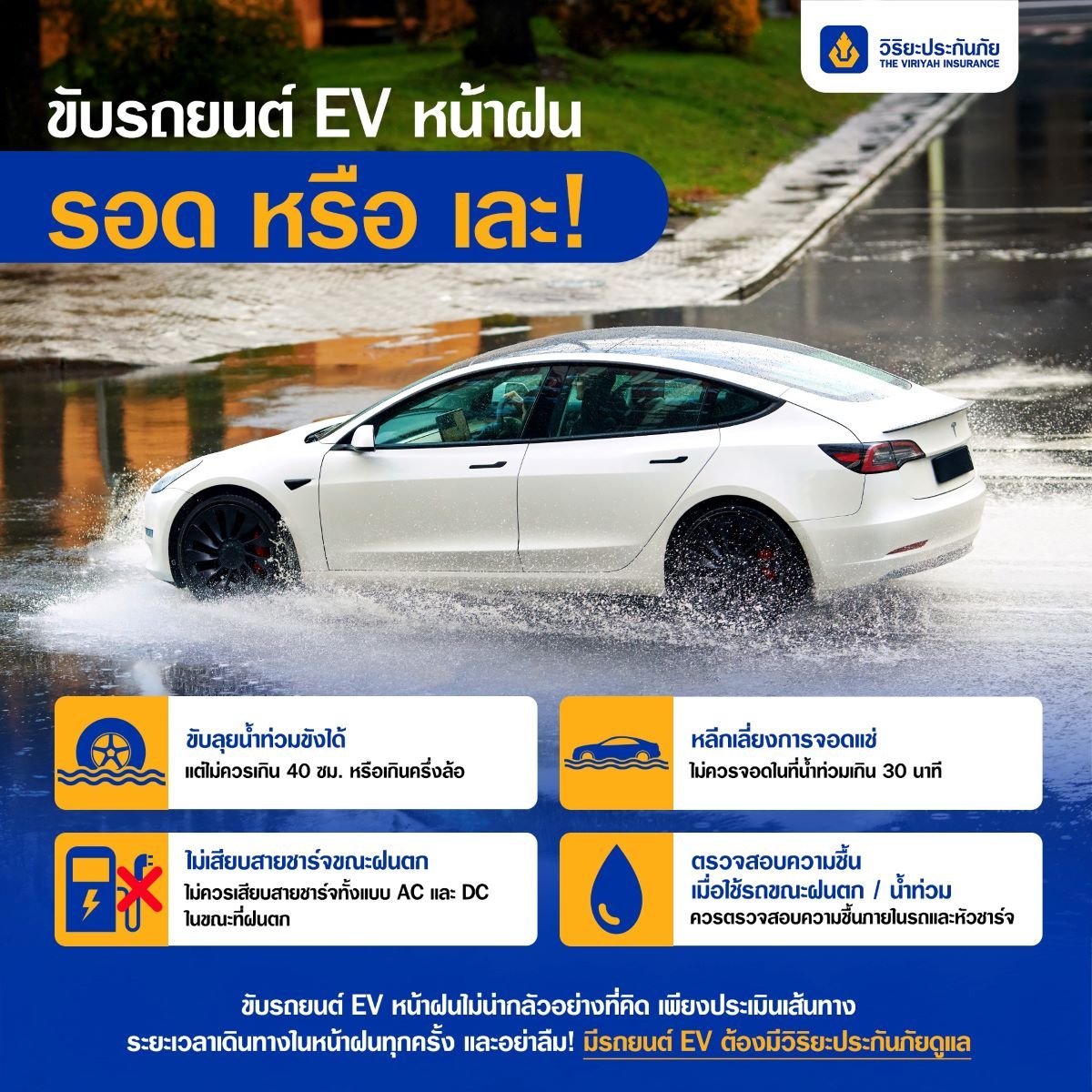 หน้าฝน น้ำท่วมขัง? ขับรถ EV จะรอดหรือเละ วิริยะฯ มีทริคมาบอก