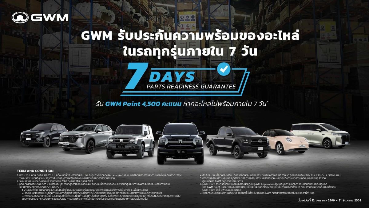 GWM ออกแคมเปญ “รับประกันความพร้อมของอะไหล่ภายใน 7 วัน”