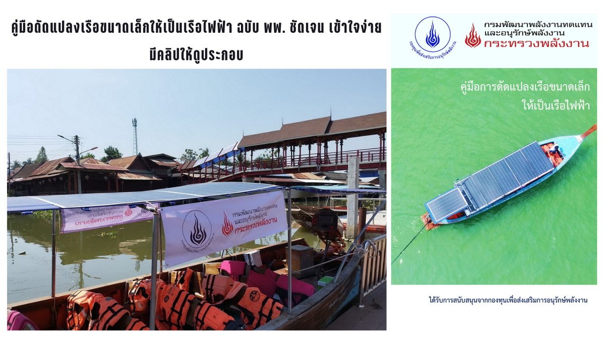 คู่มือดัดแปลงเรือขนาดเล็กให้เป็นเรือไฟฟ้า ฉบับ พพ. ชัดเจน เข้าใจง่าย มีคลิปให้ดูประกอบ เข้าไปดาวน์โหลดได้ที่เว็บ dede.go.th คู่มือดัดแปลงเรือขนาดเล็กให้เป็นเรือไฟฟ้า ฉบับ พพ. ชัดเจน เข้าใจง่าย มีคลิปให้ดูประกอบ เข้าไปดาวน์โหลดได้ที่เว็บ dede.go.th