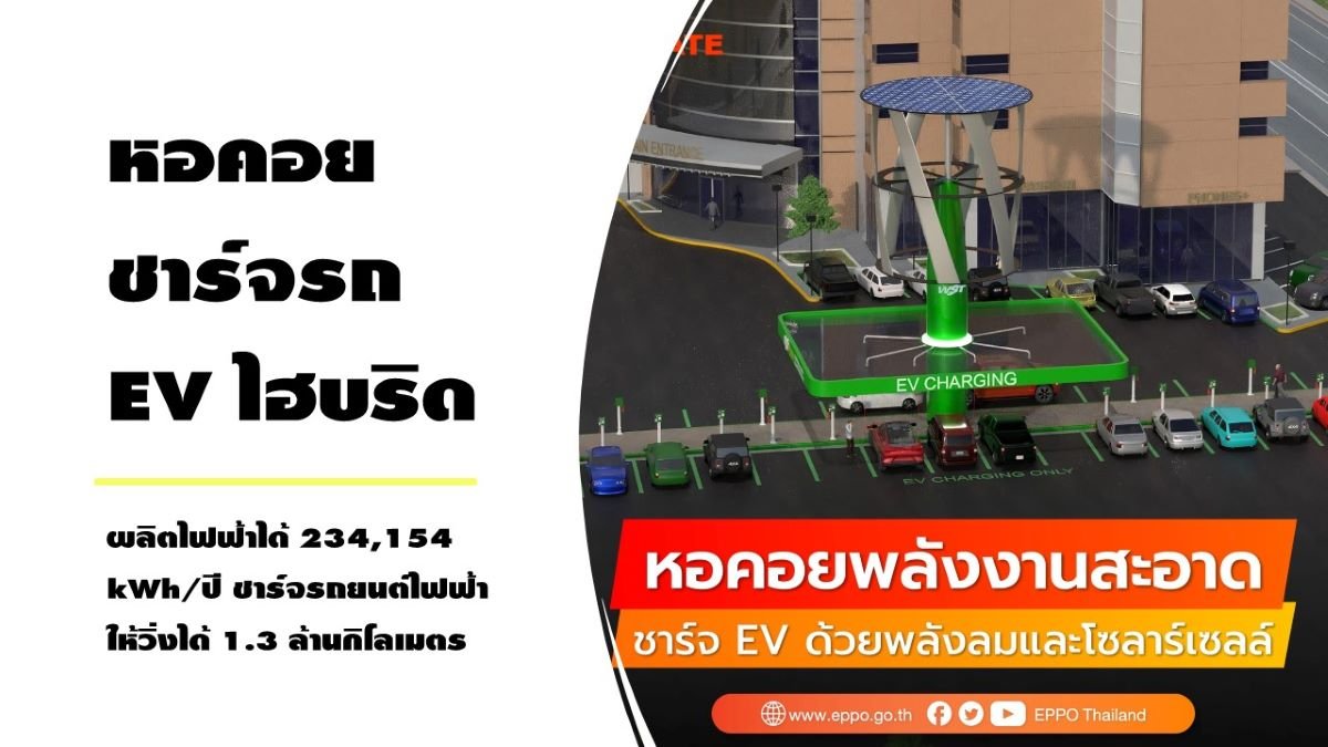 หอคอยชาร์จรถ EV ไฮบริด ผลิตไฟฟ้าได้ 234,154 kWh/ปี