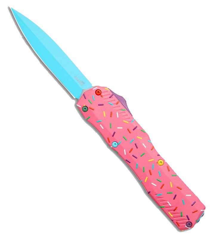 Kershaw Livewire Dessert Warrior D/E OTF Knife Pink/Sprinkle Al (3.4" Blue)