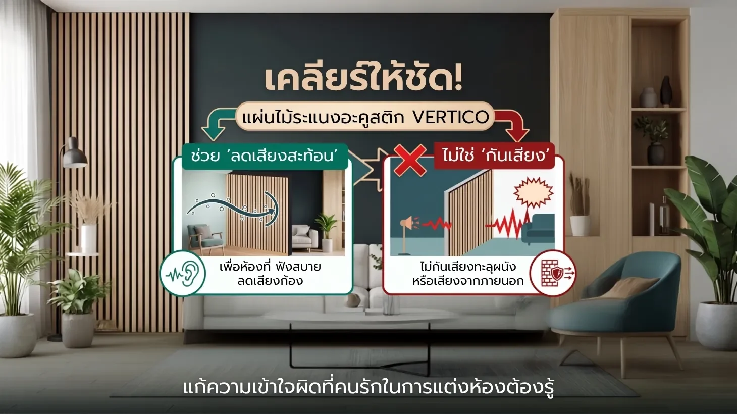 เคลียร์ให้ชัด! แผ่นไม้ระแนงอะคูสติก VERTiCO ช่วย ลดเสียงสะท้อน ไม่ใช่ กันเสียง แก้ความเข้าใจผิดที่คนรักในการแต่งห้องต้องรู้
