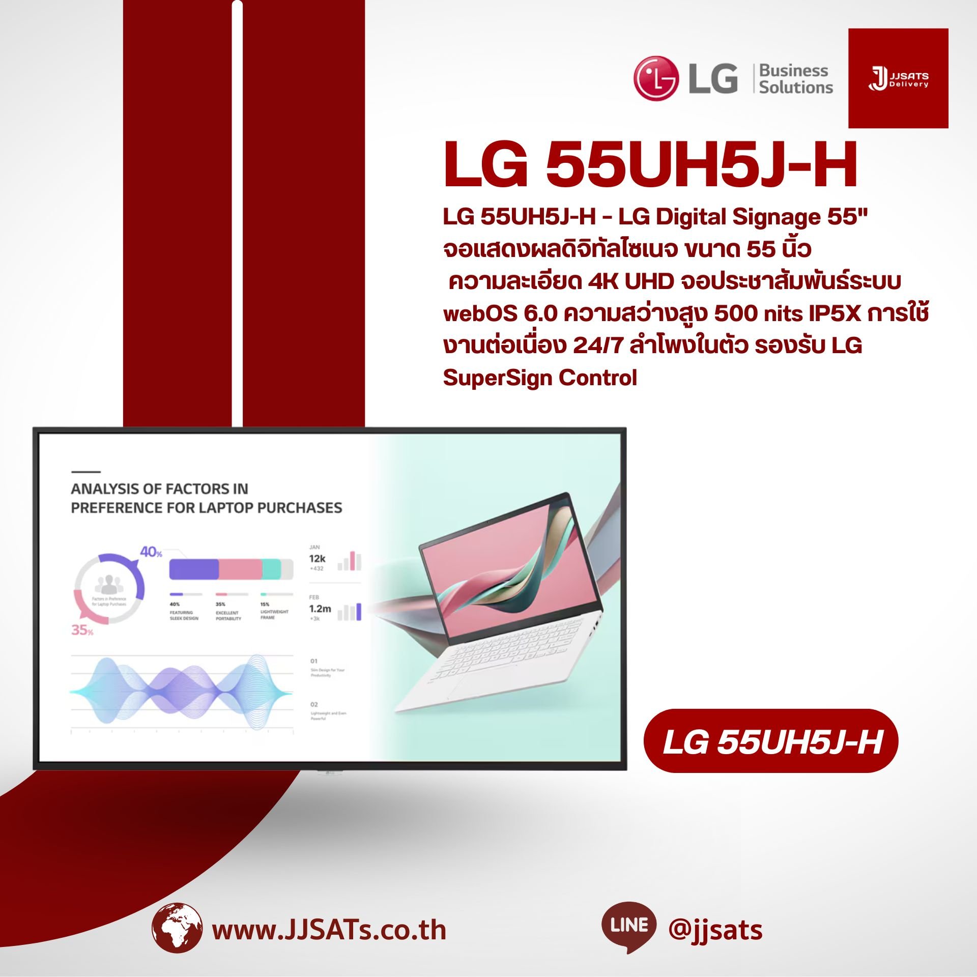 LG 55UH5J-H – LG Digital Signage 55" จอแสดงผลดิจิทัลไซเนจ ขนาด 55 นิ้ว ความละเอียด 4K UHD